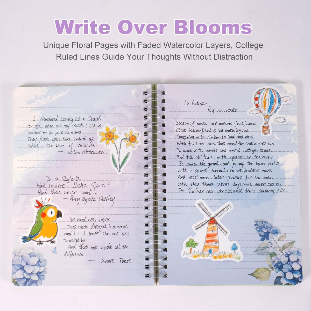 SIIXU Floral Spiral Notebook​​ - A5 College Ruled Journal with 160 Colorful Pages for Poetry, Work Notes & Daily Writing, Blue, Hardcover - Pink image number 7