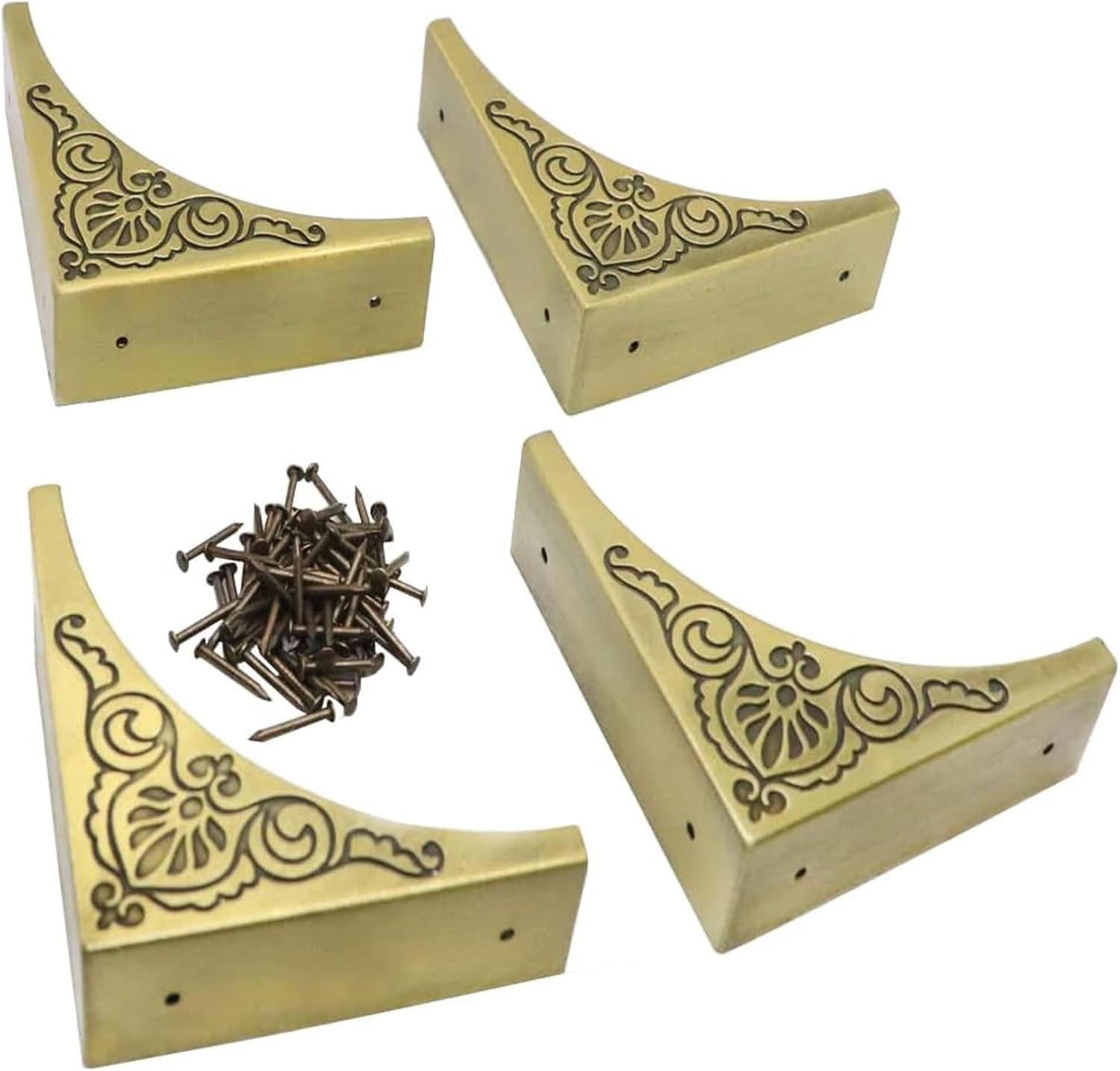 4Pcs Table Corner Protectors, 2.6"X2.6" Gold Metal Corner Protector, Coffe Table Corner Guards, anti Scratch Table Corner Edge, Decorative Corners for Furniture Boxe Cabinet Prevents Damaged