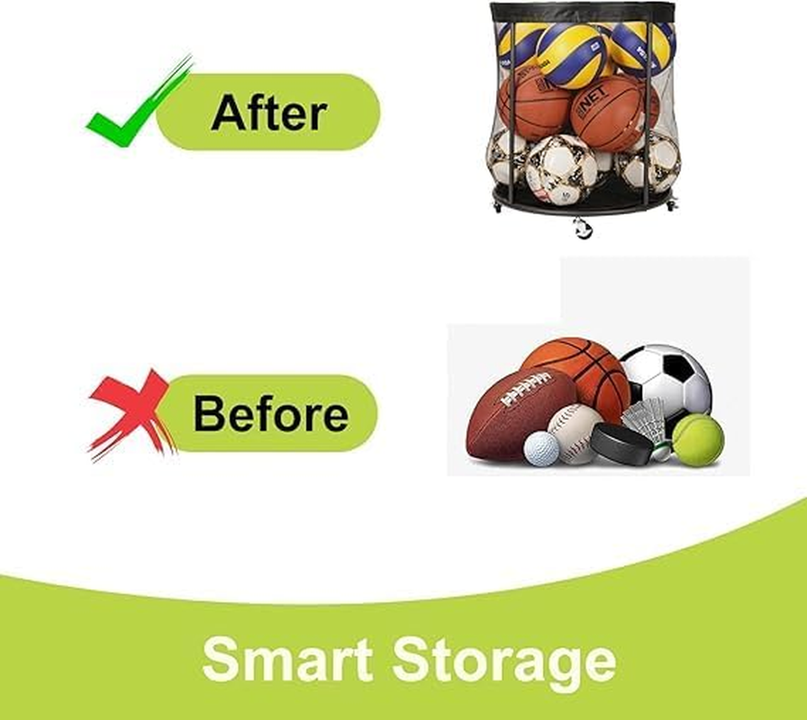 Soccer Mesh Equipment Ball Cart &ndash; Ball Storage Organizer for Basketballs, Volleyballs, Soccer Balls &ndash; Garage Organizer Rack with Storage Net for Sporting Accessories image number 4