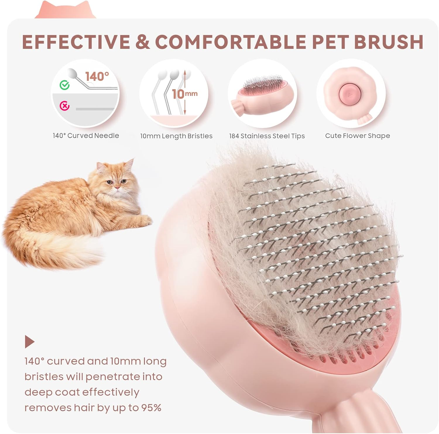 Cat Brush Cat Comb, Baytion Dog Brush Cat Grooming Brush for Short Long Hair Haired Cats Puppy Kitten, Self-Cleaning Massage Combs to Remove Loose Undercoat, Mats, Tangled Hair and Shed Fur image number 4