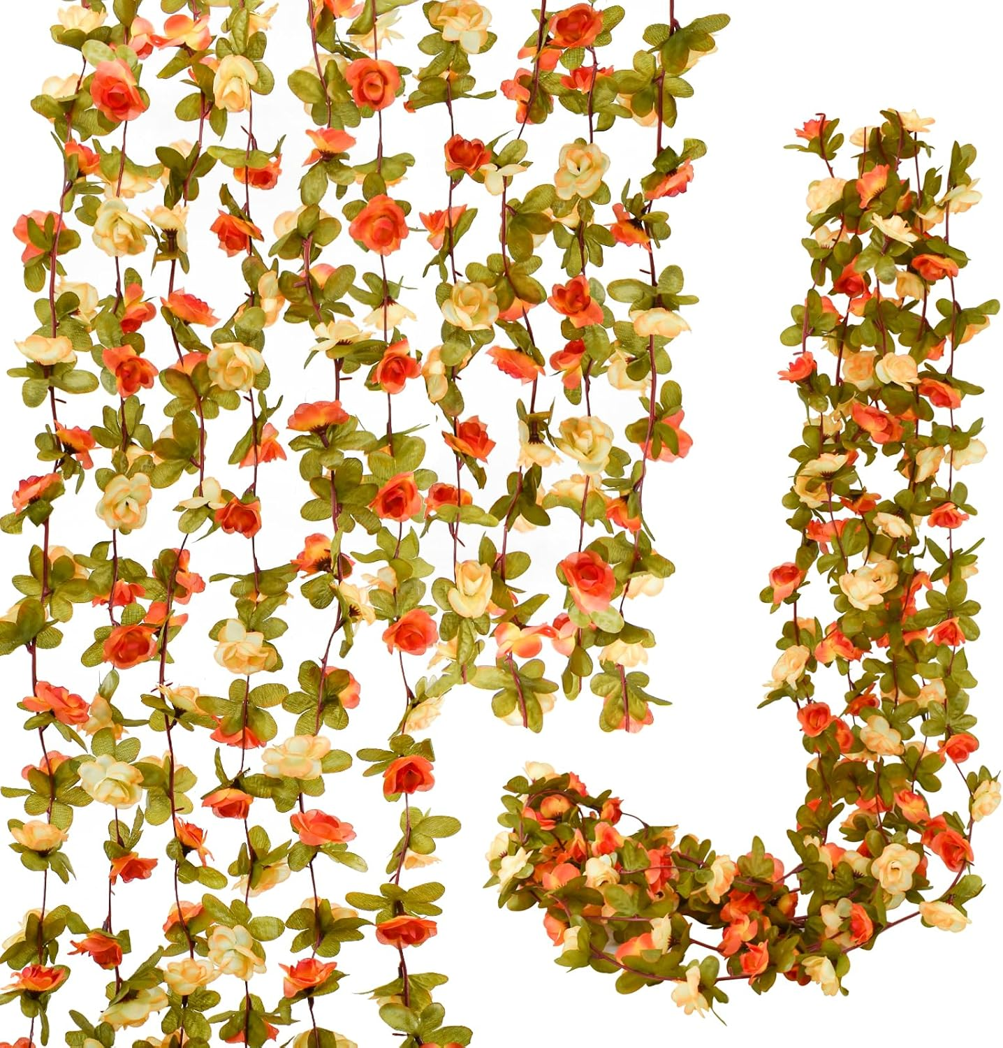 Bacucine Flower Garland 8PCS 63Ft Artificial Rose Vine Hanging Flower Vines with Green Leaves Floral Garland for Wedding Wall Arch Party Decor (Pink)