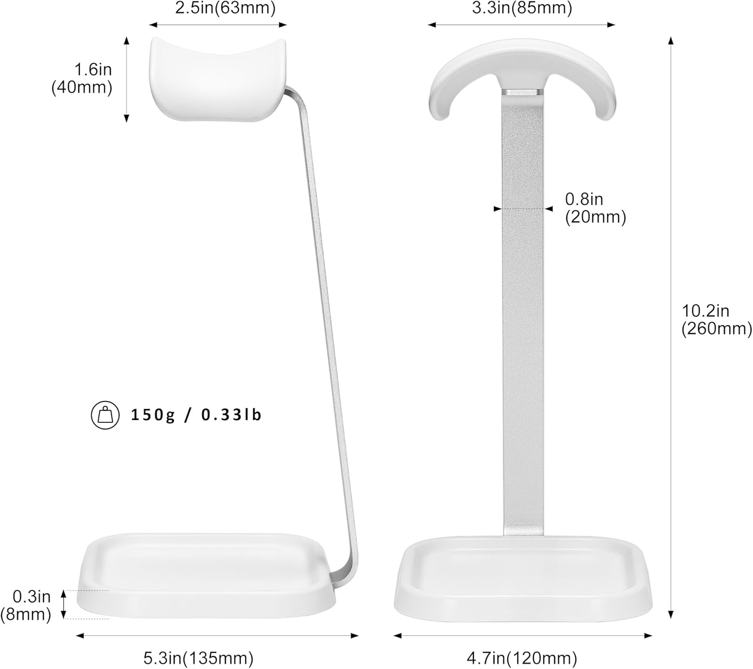 Headphone Stand, Curved Headset Stand with Storage Tray, Gaming Headset Holder for Airpods Max, Airpods Max 2, Airpods, Airpods Pro, Beats, Bose, Sony and More (White) image number 6