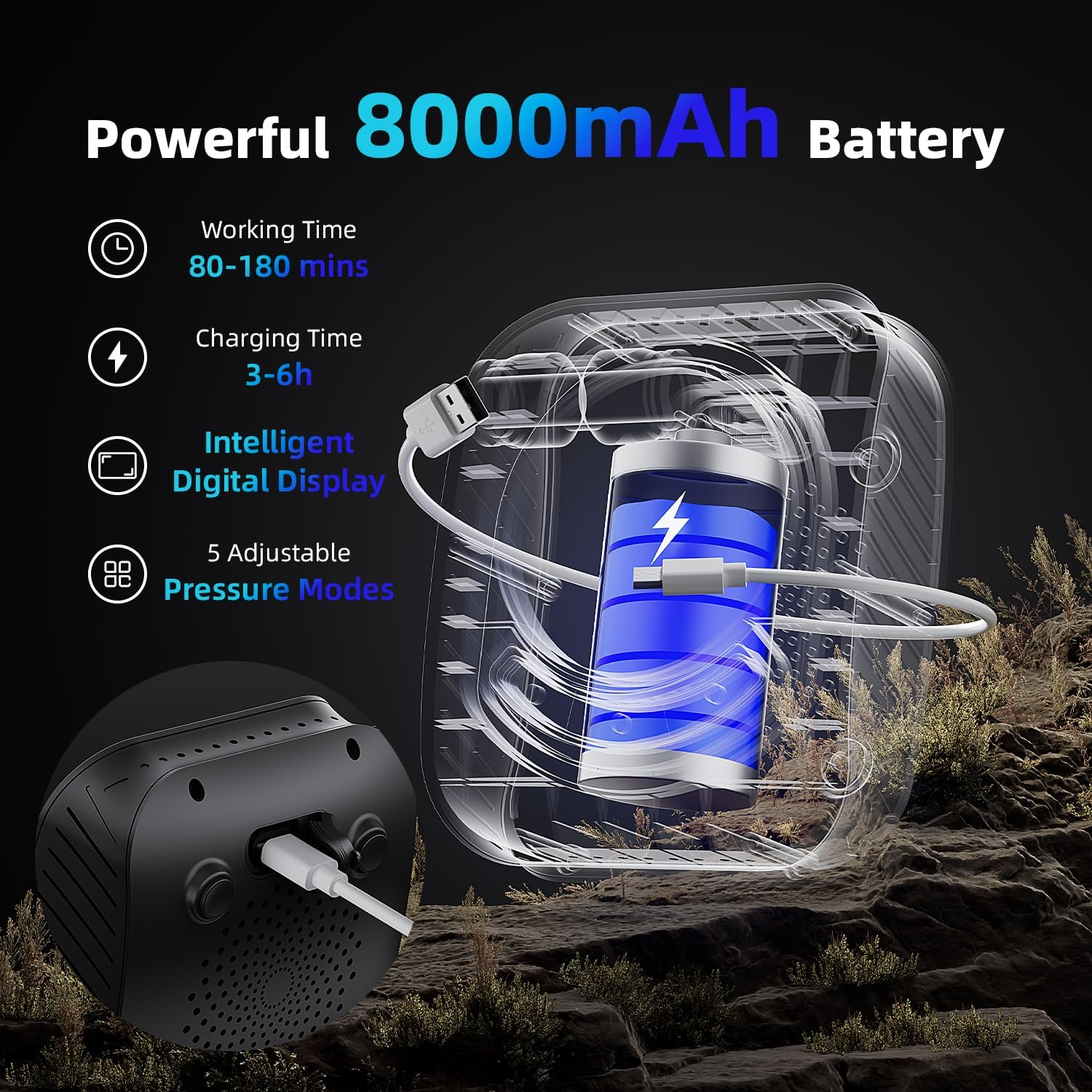 Mytrix Portable Shower 8000Mah Rechargeable Camping Shower Pump with 20L Foldable Bucket, 5 Spray Modes, IPX8, Ideal for Outdoor Camping, Travel, Car Washing, Pet Bathing, and Watering Plants image number 5