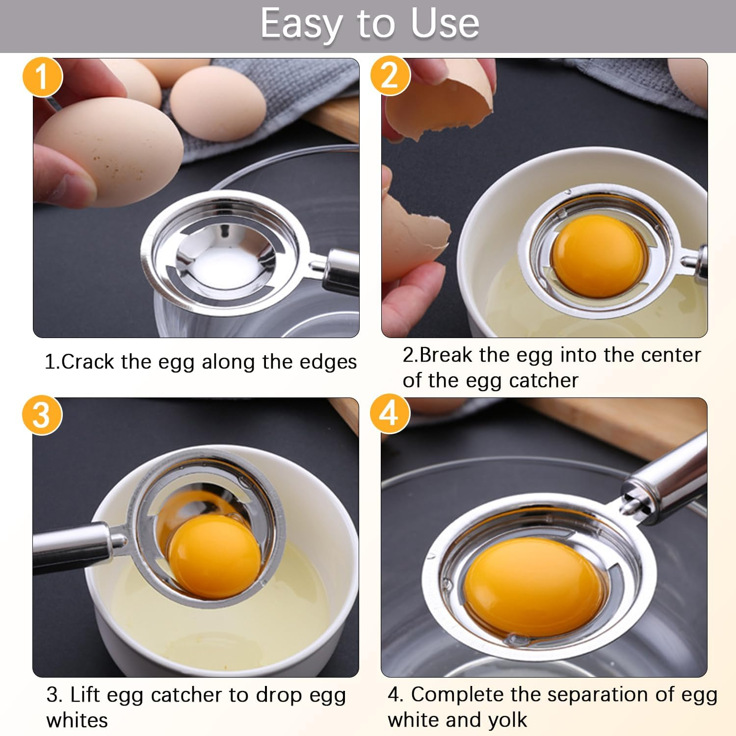 Egg Separator,Stainless Steel Egg Yolk White Separation Tool image number 5