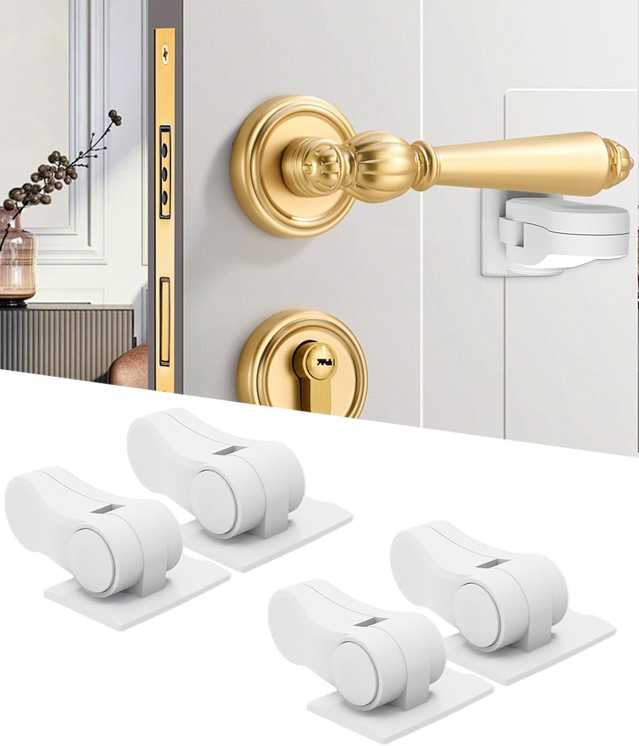 ZONEY 4PCS Sliding Glass Door Lock for Child Safety, Child Proof Lock for Sliding Door Windows, Closets & Cabinets, Easy to Install,Strong Adhesive Security Lock,Protect Your Kids and Home (Set 3)