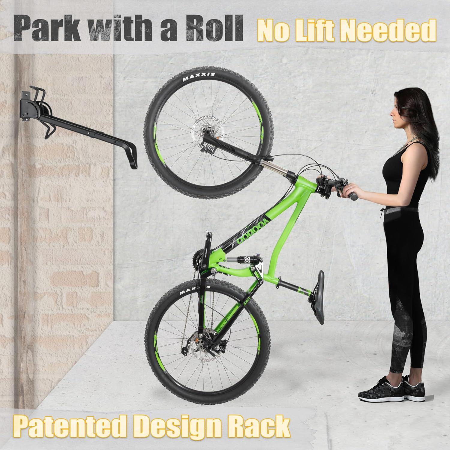 Cyclingdeal Bike Wall Mount Rack - Vertical Adjustable Foldable Bicycle Parking Rack - for 20"-29" MTB 700C Road Bikes Home Garage Storage - Max. Tire Width 2.4" - 1 Pack image number 3