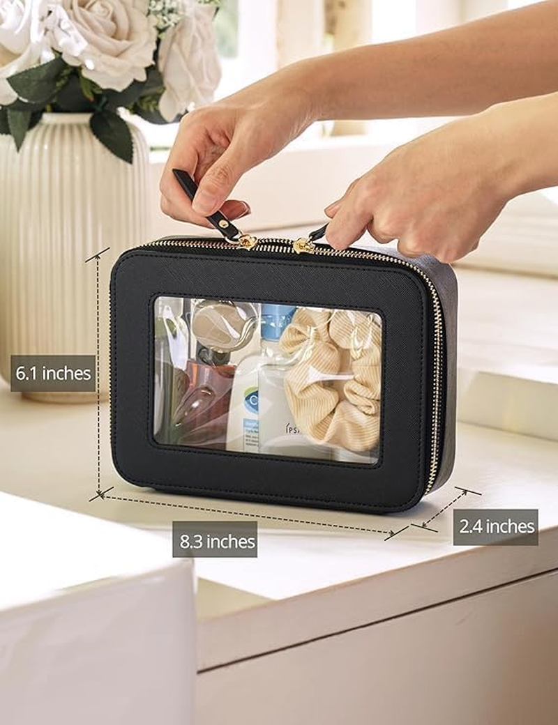 Clear Makeup Bag Travel Cosmetic Case Transparent Toiletry Bag with Zipper, Portable Make up Organizer Traveling Compact Car Bag for Essentials（Black） image number 4