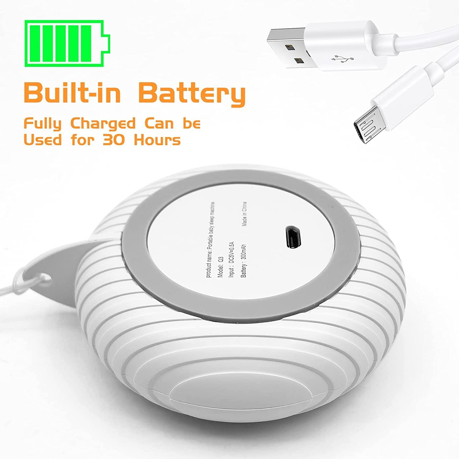 White Noise Machine, Xkey Portable Sound Machine with 10 Natural Soothing Sounds 3 Timers, Compact Sleep Sound Machine with Volume Control Powered by USB, White Hanging Sound Machine (A) image number 6