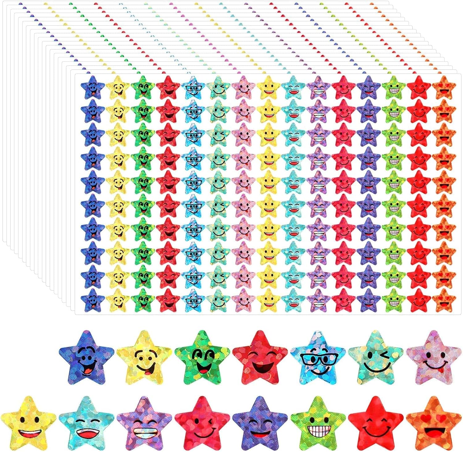 JANYUN 6750Pcs Small Star Stickers,15 Designs Happy Smile Face Stickers for Kids Reward, Glitter Foil Star Stickers Reward Behavior Chart Labels for School Students Teacher Supplies image number 4