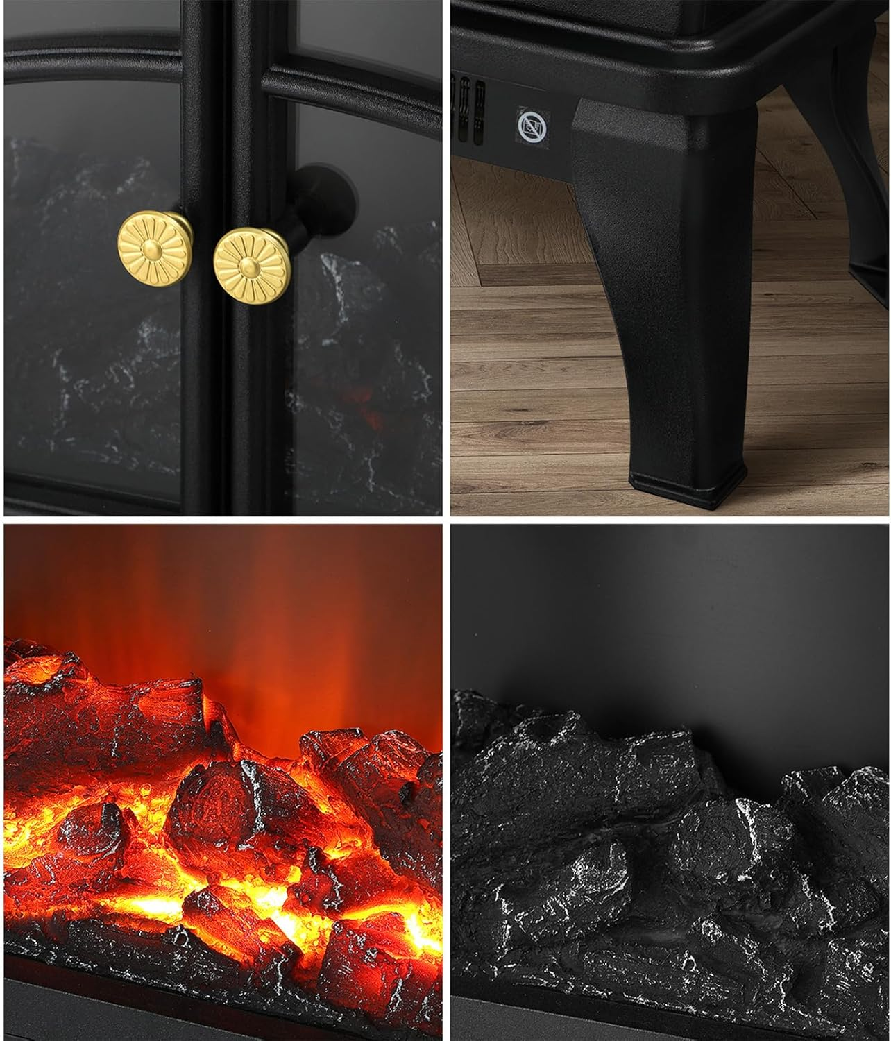 Electric Fireplace Fire Heater Freestanding 3D Flame Effect Indoor 2000W, 50X58X26Cm image number 3