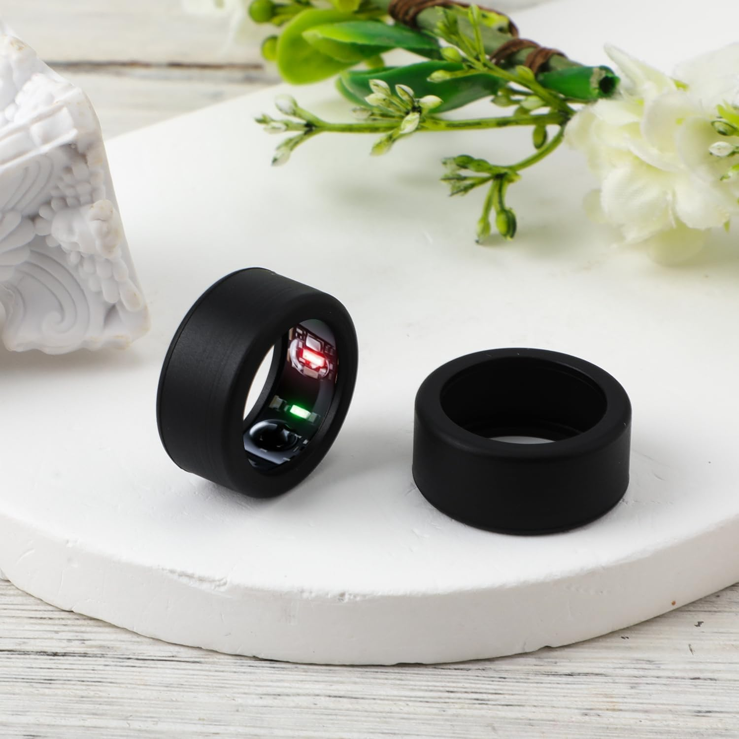 2Pcs Silicone Ring Covers Compatible with Oura Ring Gen 3, Flexible Black Silicone Protective Case for Oura Smart Ring Guard Protector for Gym, Fits S Size(11/12/13) image number 4