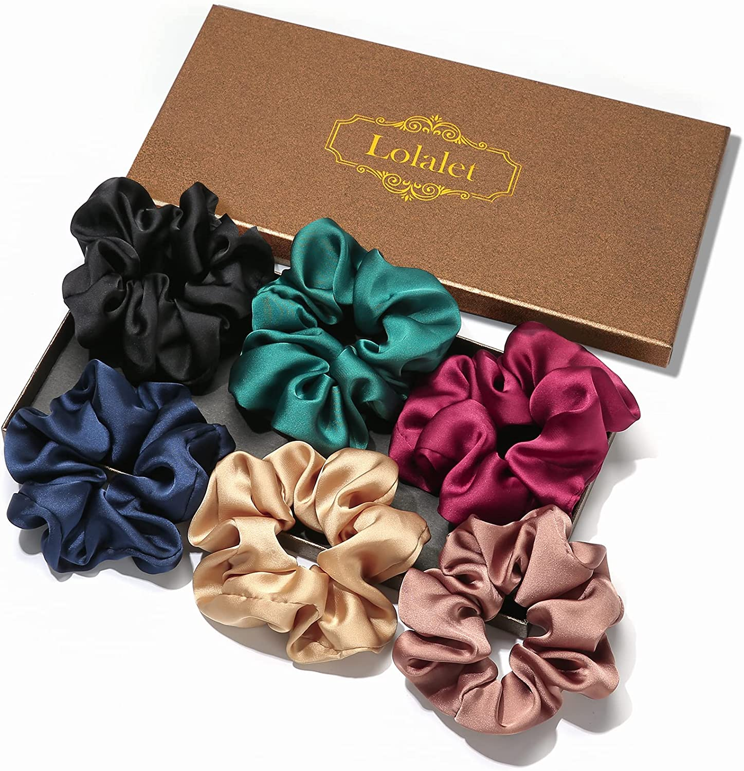 Lolalet 6 Pack Scrunchies for Hair, Hair Scrunchies for Women Girls, Soft Satin Scrunchy for Sleeping, Big Sleep Tie Scrunchie with Elastic Hair Bands for Thick Thin Fine Curly Hair -Color Set A