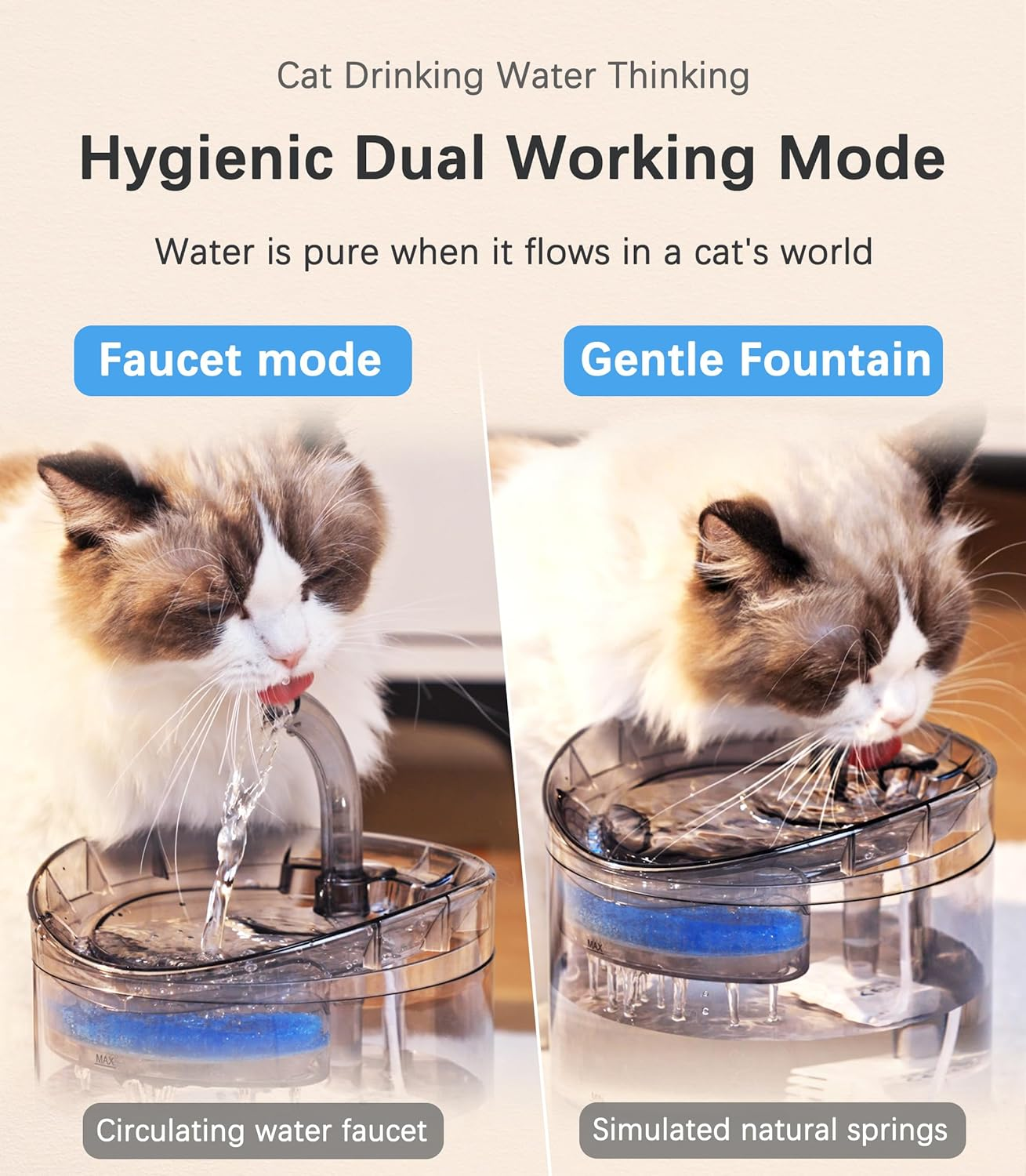 Cat Water Fountain Animal Water Dispenser 61OZ/1.8L Automatic Pet Drinking Fountain with 3 Filter Replacement 1 Pump 1 Cleaning Brush Kit 1 Silicone Food Mat 1 Adapter for Cats Kitty Indoor - No Adapter image number 3