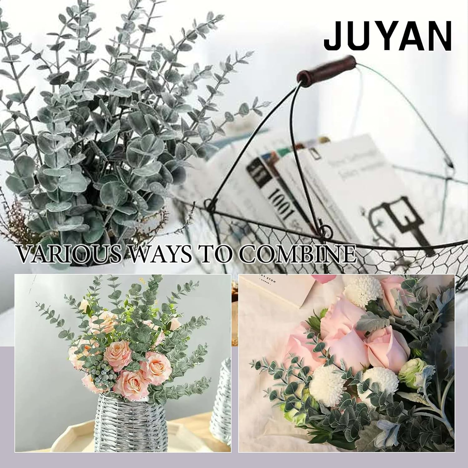 60 Pcs Eucalyptus Stems, Artificial Eucalyptus Leaves Stems Artificial Fake Flowers for Home Office Flowers Bouquet Centerpiece Wedding Decoration Christmas Decor,Bridesmaids Bouquets (60) image number 6