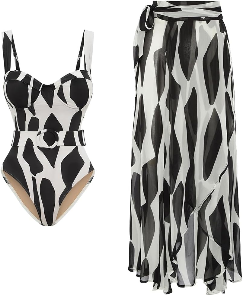 Punki Women Modest Swimsuit One Piece Bathing Suits Scallop Trim Full Coverage Swimwear Cut Out Back 1 Piece Swimming