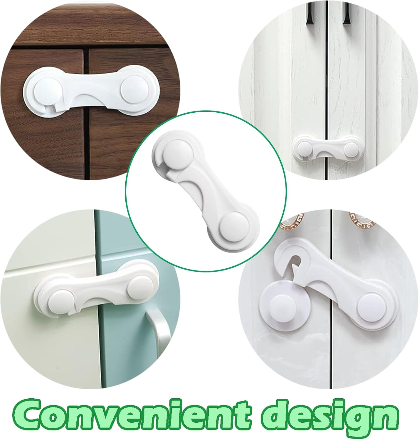 6 PCS Hrenvaxil Child Safety Locks - Child Locks for Cabinets and Drawers, Door Lock, No Drilling for Cabinet Doors, Pantry, Closet, Wardrobe, Cupboard Locks image number 5
