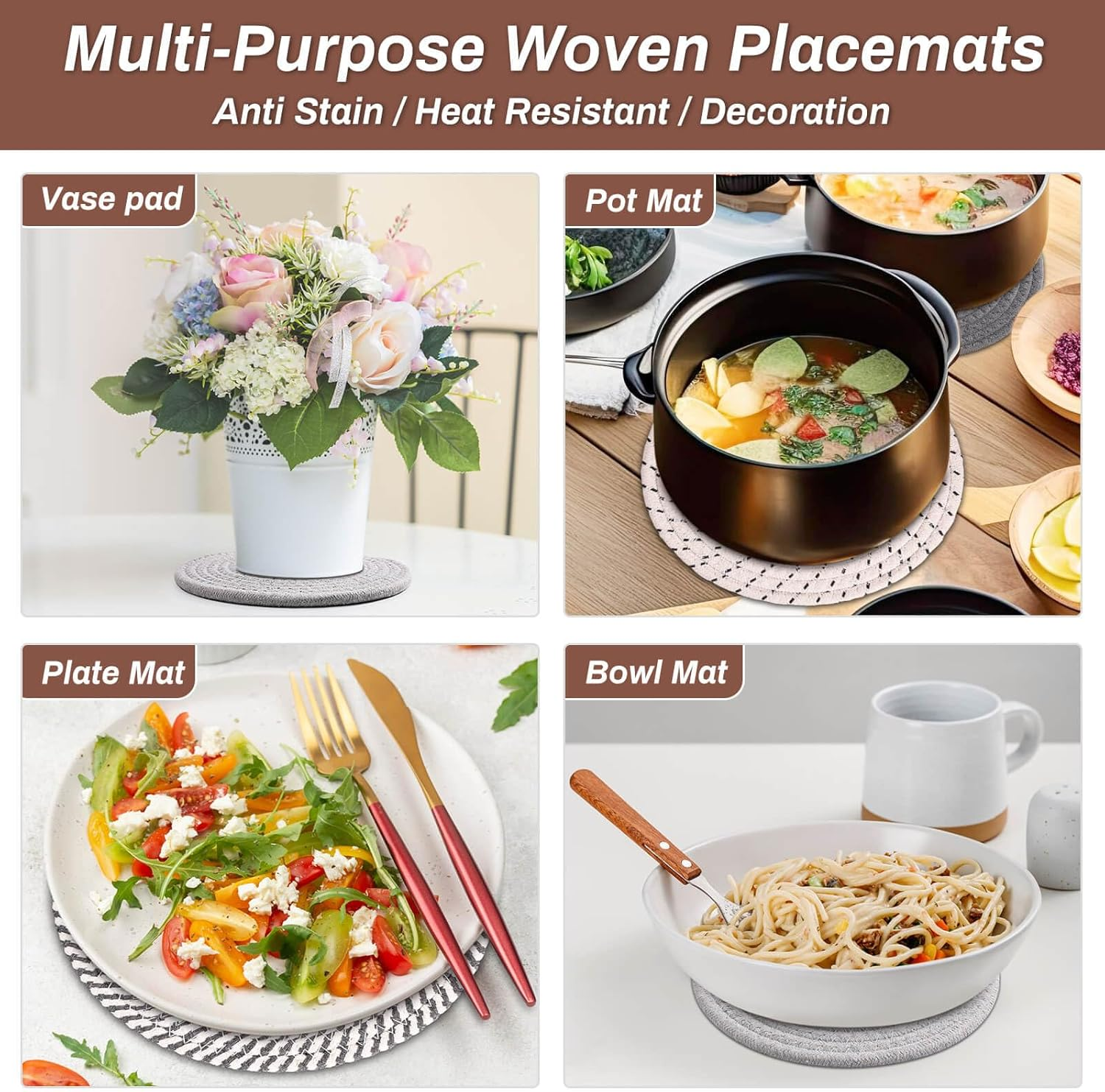 Billbotk 8'' Trivets Hot Dishes, Hot Pots and Pans, 6 Heat Resistant Hot Pads, Pot Holders Kitchen, Hot Plate Mats Kitchen Countertops, Table, Home Essentials New Home and Farmhouse Decor image number 4