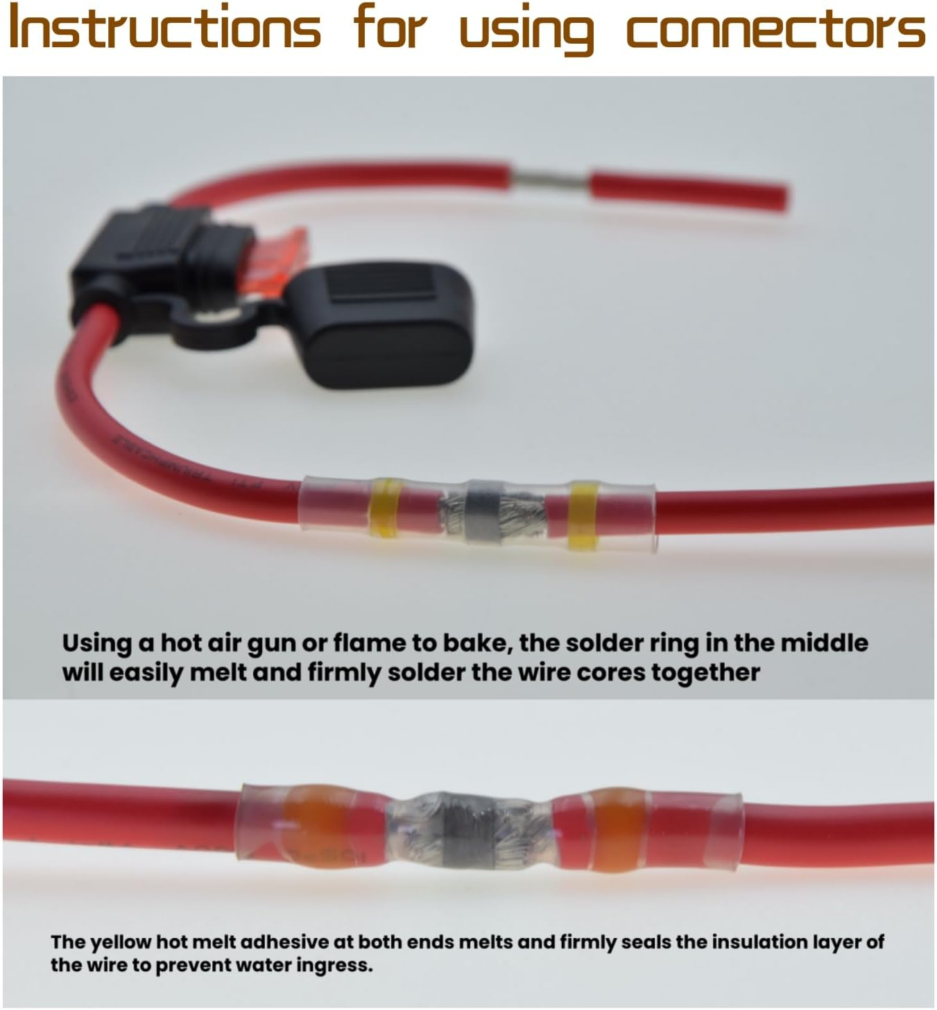 Wlzll 10 Gauge Fuse Holder Inline &ndash; 4 Waterproof Blade Fuse Holder Kit With10 AWG Heat Shrink Solder Seal Wire Connectors &ndash; Automotive Marine ATV RV Protection &ndash; 12V-24V Fuse Block Kit 4+10 Pcs image number 3