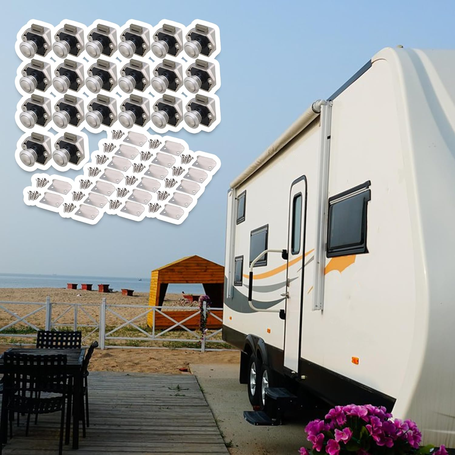 RDEXP Push Button Keyless Locks Latch Cupboard Caravan for RV Drawer Cabinet Door Thickness 15-27Mm Set of 20 image number 2