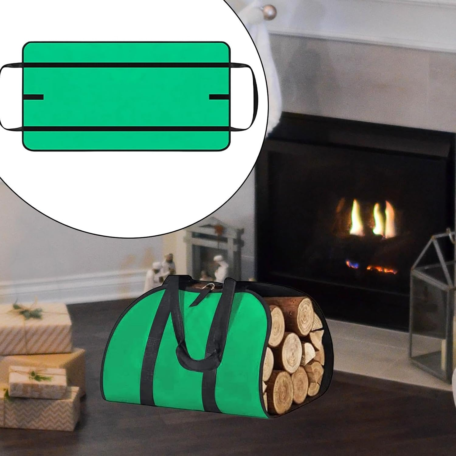 B Baosity Firewood Log Carrier Tote Firewood Storage Bag with Handles Carrying Log Storage Tote for Camping Backpacking Outdoor Travel, Green