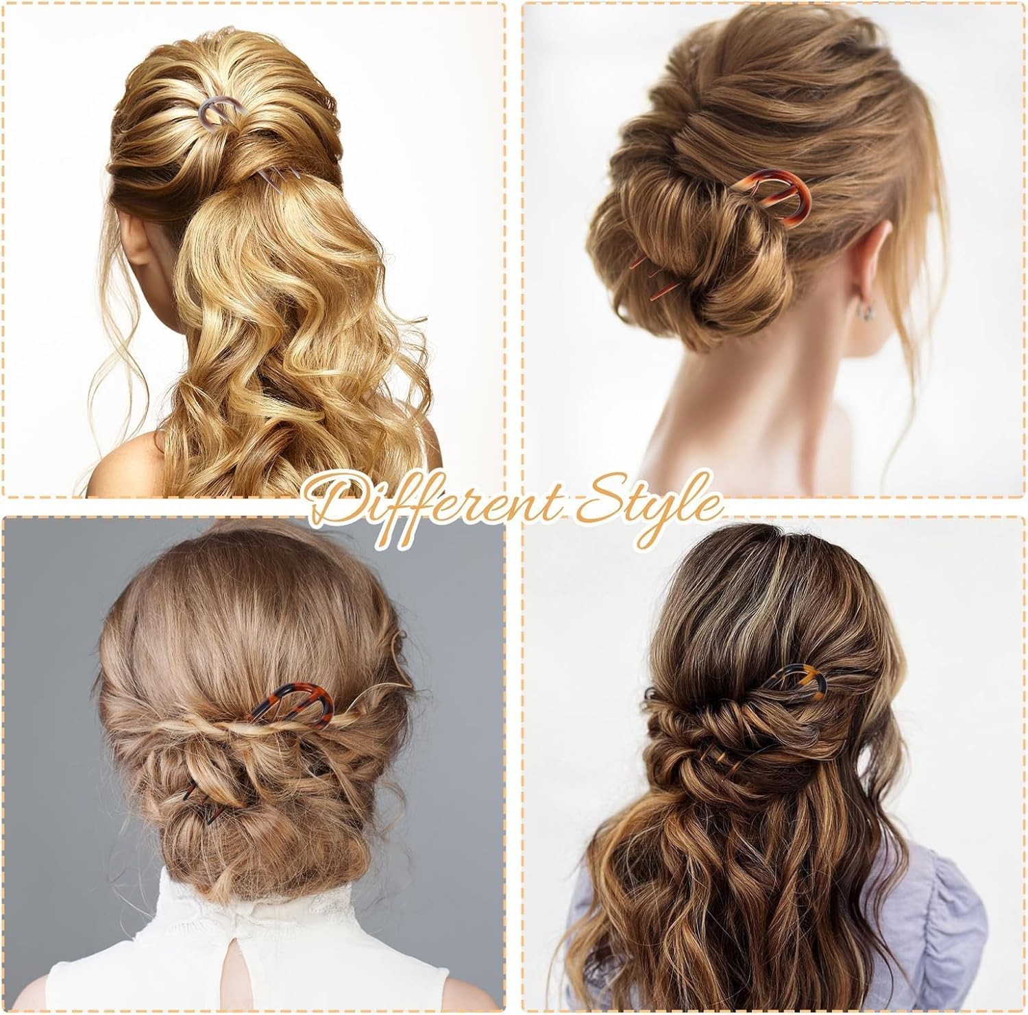 Tortoise Shell French Hair Pins,4Pcs U-Shape Hair Pins Stick Tortoise Shell Hair Pins,Tortoise Shell U Shaped Hairpin Fork,Tortoise Shell U Shaped Hair Pins,Tortoise Shell U Shape Hair Fork for Girls image number 4