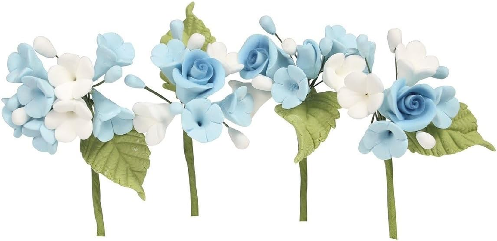 Mini Rose Spray, Blue Floral Cake Decoration with Flowers and Leaves, Single image number 1