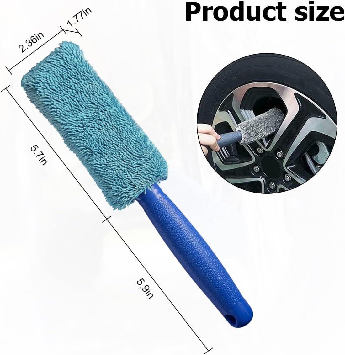 AICEL 2 Pcs Wheel Brush, Soft Microfiber Metal Free Rim and Wheel Brushes Kit, Easy Reach Tire Detailing Washing Tool, Professional Grade Scratch Free Wheel Cleaning Set for Cars, Motorcycles (Blue) image number 4