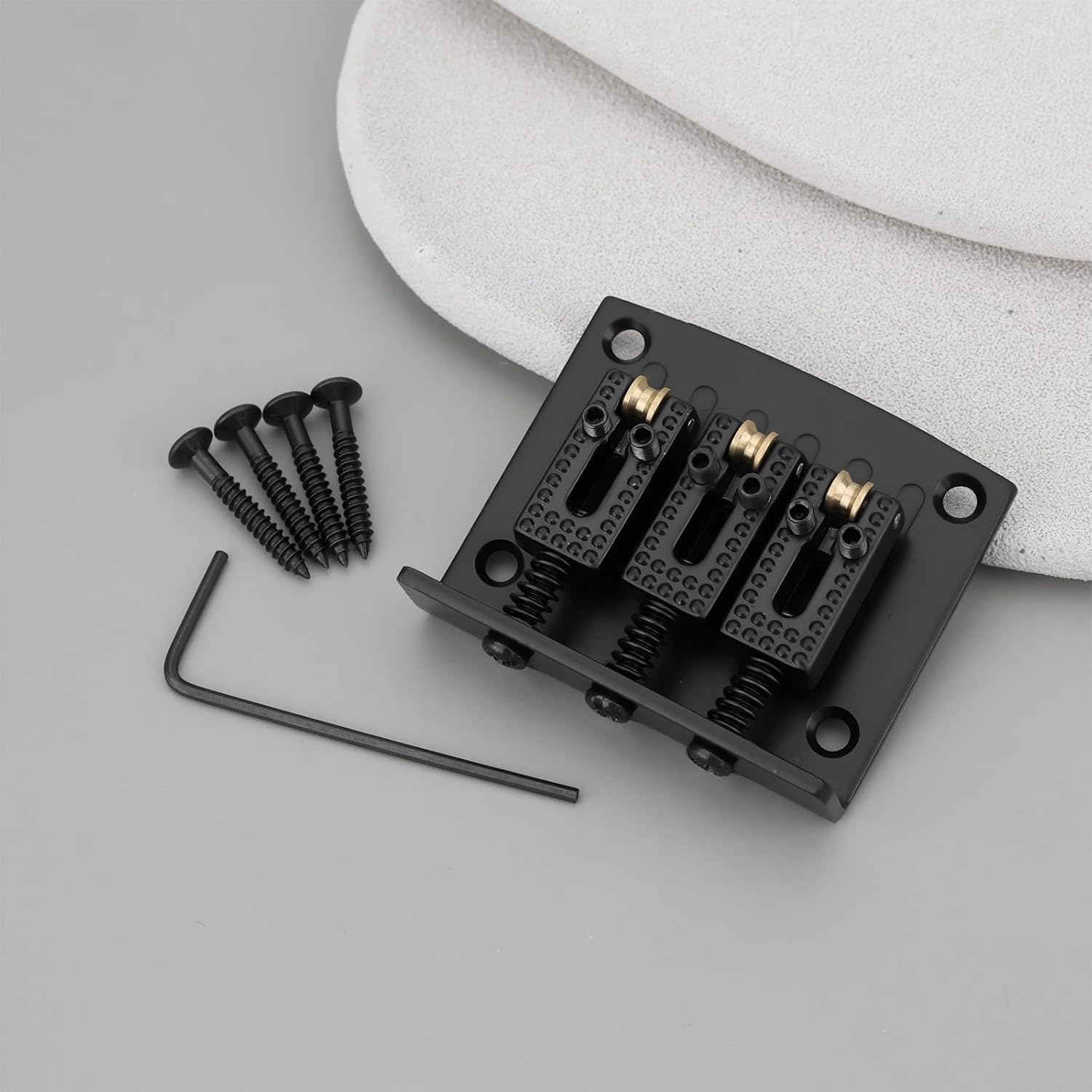 VGOL Black 3-String Electric Guitar Bridge with 1 Wrench and 4 Screws - Silver image number 5