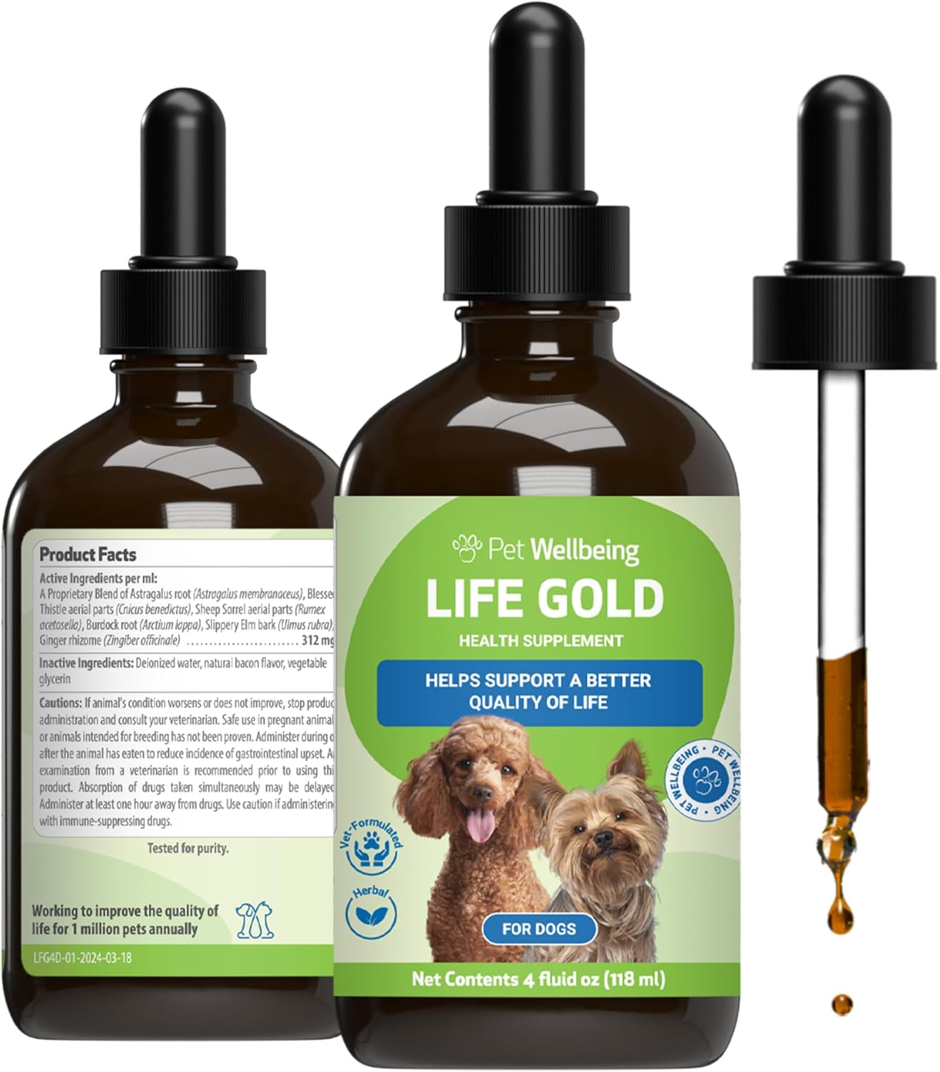 Life Gold for Dogs & Cats - Supports Detoxification, Immune System Health, Antioxidants - Vet-Formulated Herbal Supplement &ndash; 4 Oz (118 Ml)