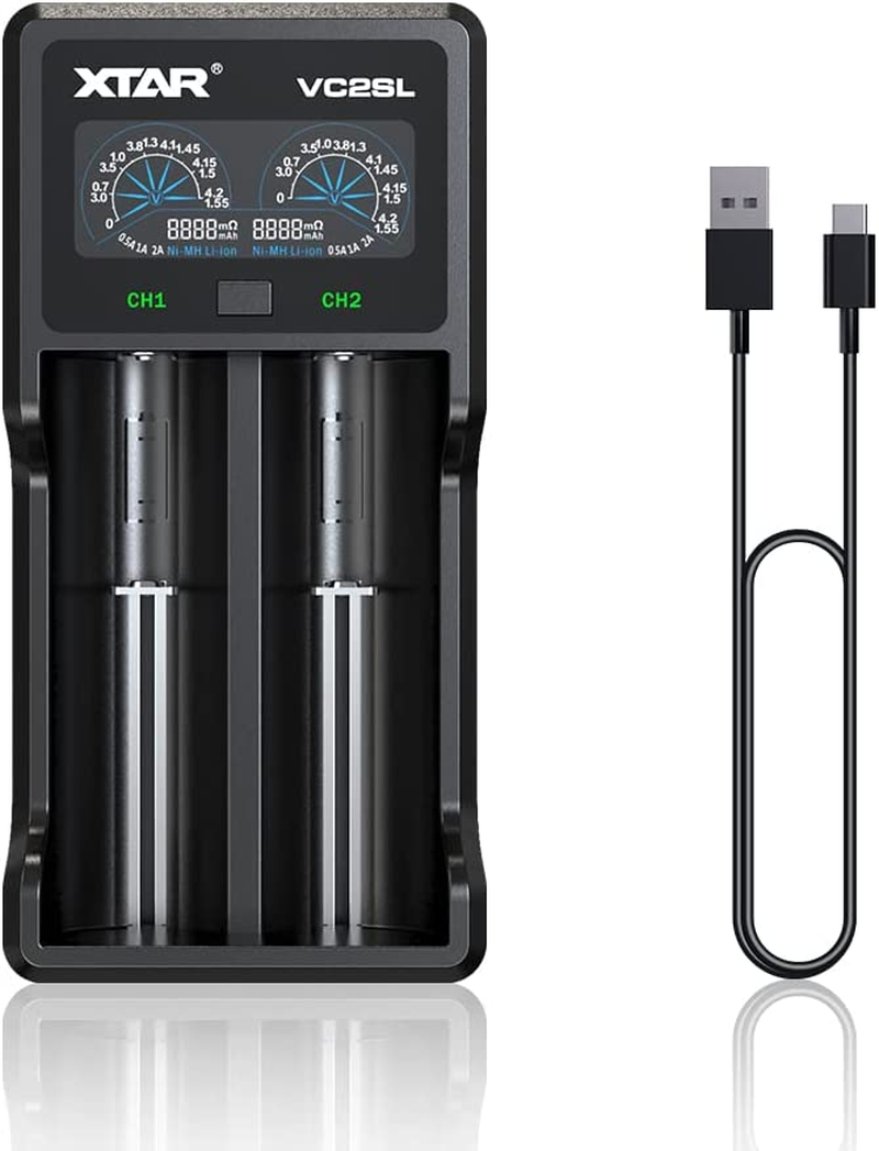 XTAR VC2SL Type C 18650 Battery Charger Universal Intelligent LCD Display 21700 Charger with USB Output for Rechargeable Batteries Li-Ion 18650 21700 18350 16340 14500 Ni-Mh/Ni-Cd a AA AAA image number 3