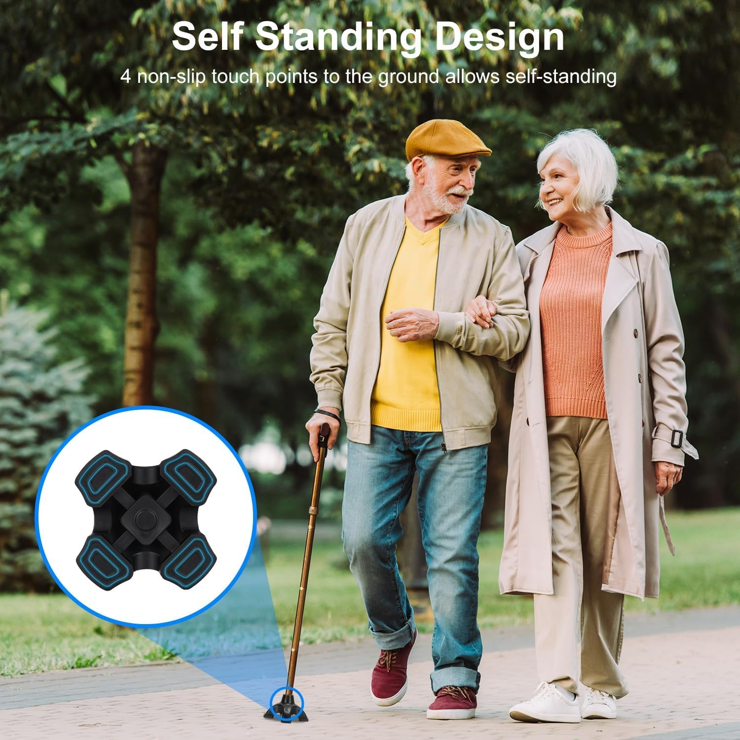 Supregear Cane Tip - Self Standing Heavy Duty Rubber Replacement for Walking Cane 19 Mm-Stable 4 Point Non-Slip Cane Tip for Folding Cane Walking Stick or Offset Quad Pod or Tripod Canes, Black image number 2