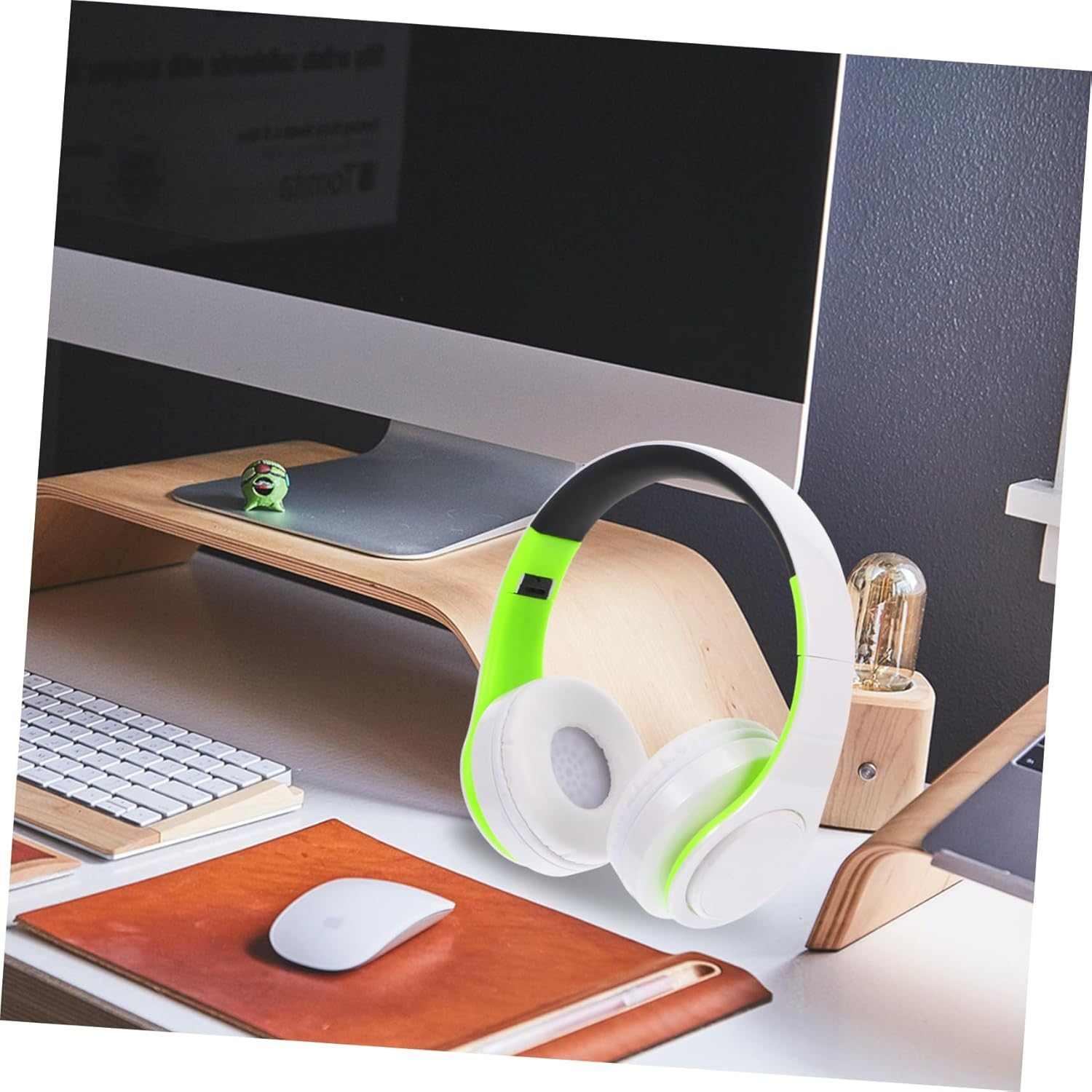 NUOBESTY Foldable Over-Ear Wireless Headphones with Noise Cancelling and Adjustable Headband, Stereo Wireless Headset for Music and Calls, Compatible with Cellphones and Pc, Green White