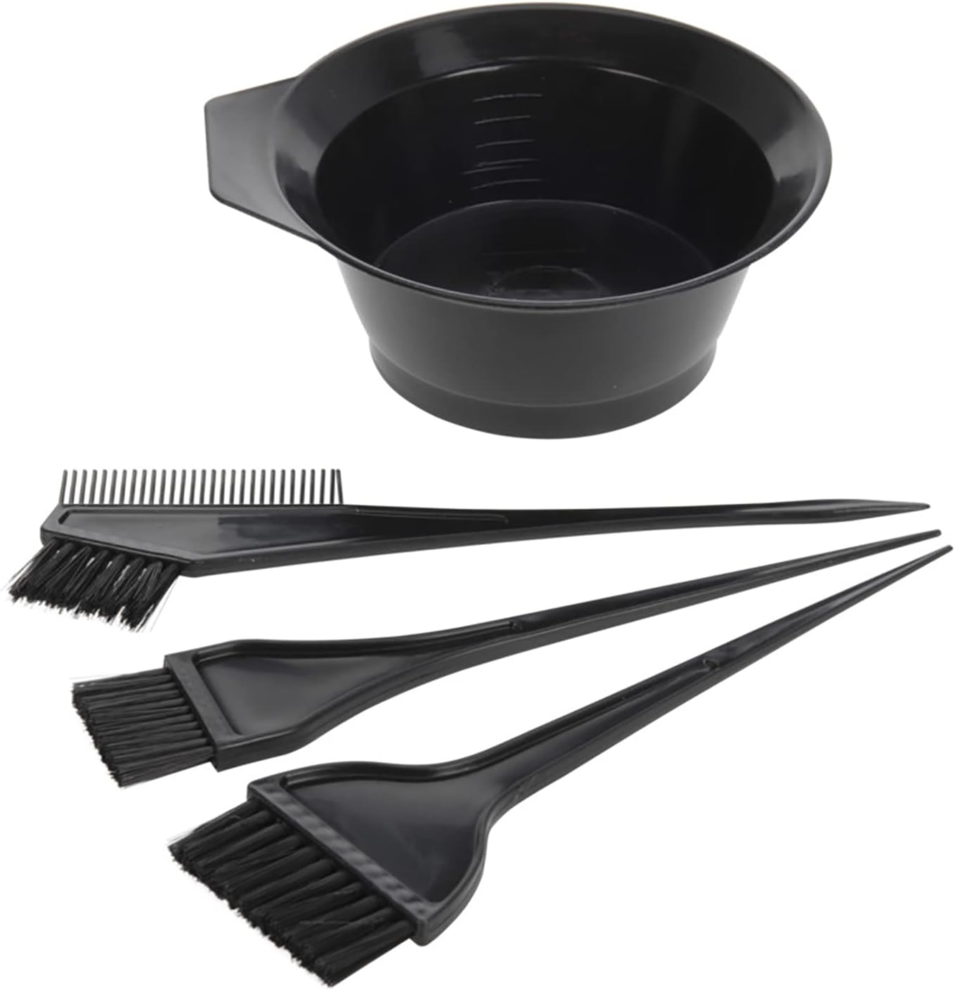 4 Piece Set Hair Dye Set with Dye Bowl, Slim Hair Colour Brush, Wide Hair Dye Brush, Double Sided Brush with Comb, Color Black