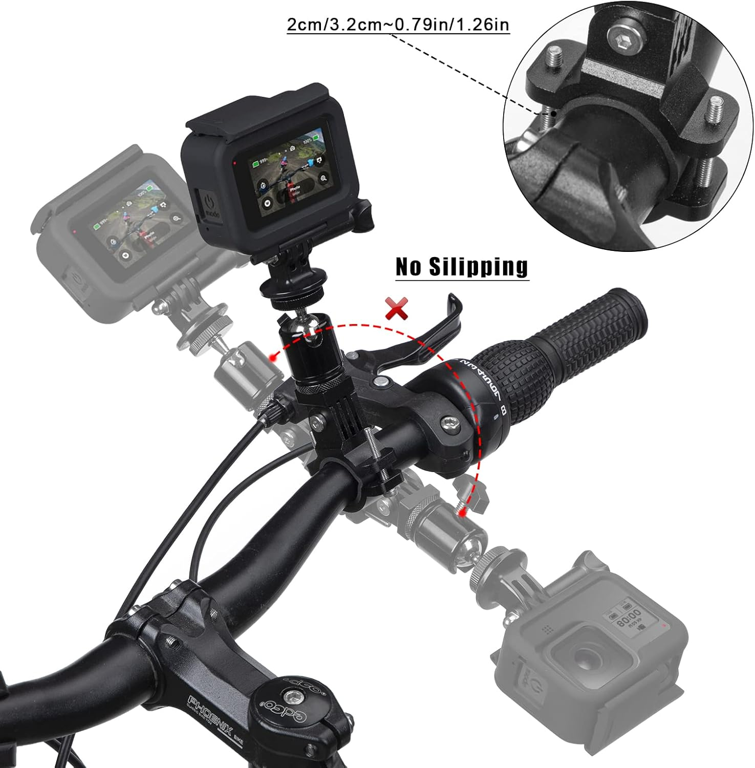 Tunejoy Handlebar Camera Mount 360&deg; Rotary Bicycle Mount Action Cameras Aluminium Motorcycle Mount Mounts for Gopro Hero 6/7/8/9/10 Osmo DJI image number 1