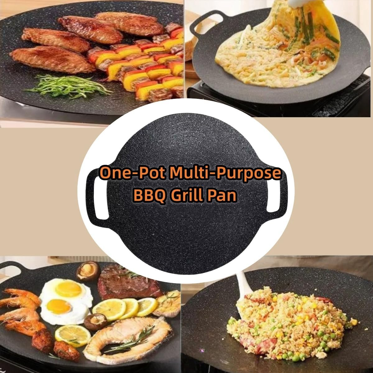 Korean BBQ Grill Pan Set, Cast Iron Grill, Portable Non Stick Smokeless BBQ Cast Iron Griddle/Pan, Barbecue Hot Plate Korean Grill Pan, with Handles & Bag for Indoor Outdoor Camping Grilling (30Cm) image number 4