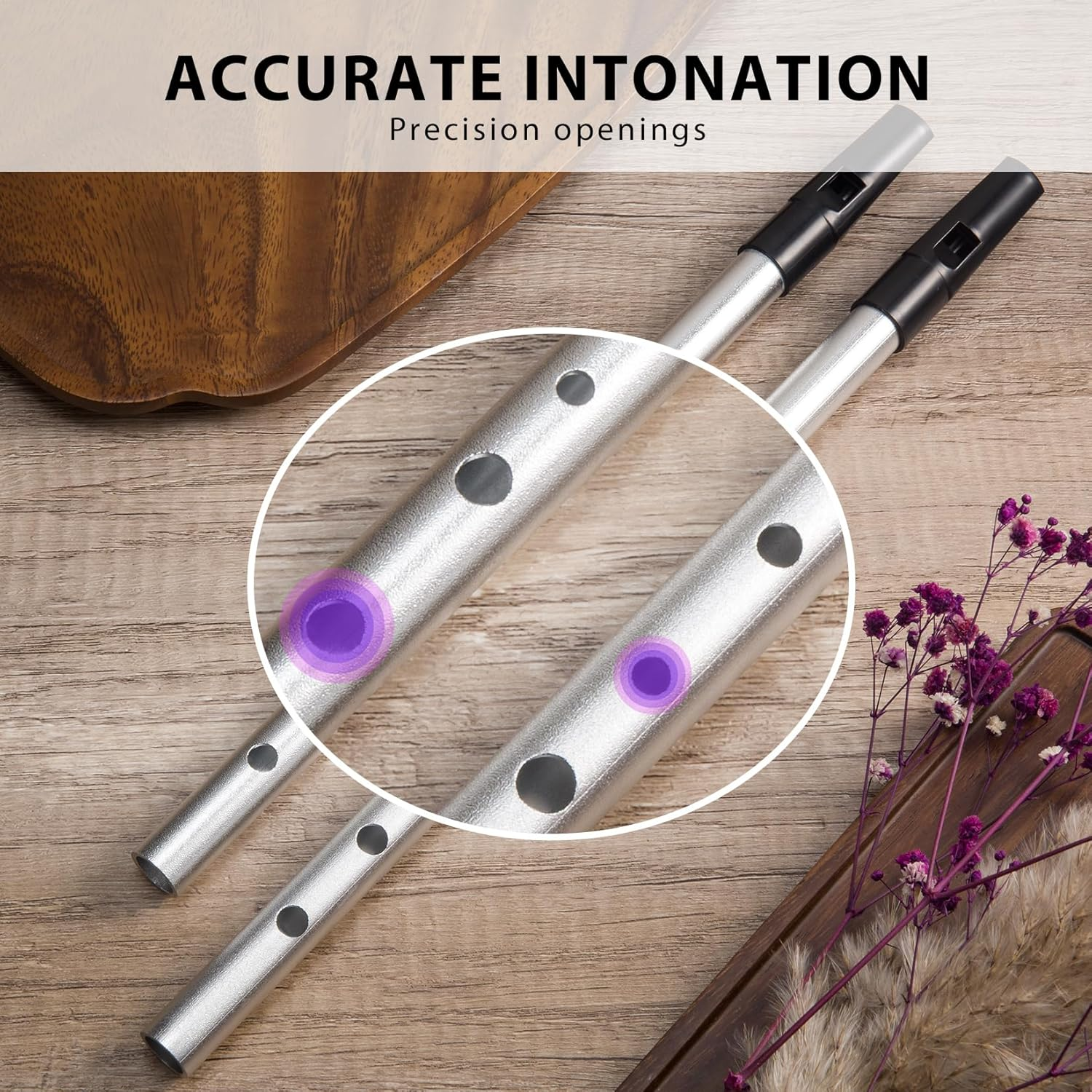 Vixxnoxx Irish Tin Whistle in C Key with Music Book & Bag, 6-Hole Traditional Penny Whistle Flute for Adults & Beginners, Brass Wind Instrument for Celtic Folk Music (Sliver) image number 5