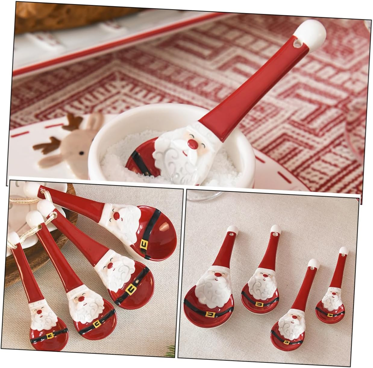 Christmas Santa Ceramic Measuring Spoons Baking Spoons for Salt Sugar Spices Festive Kitchen Essentials image number 1