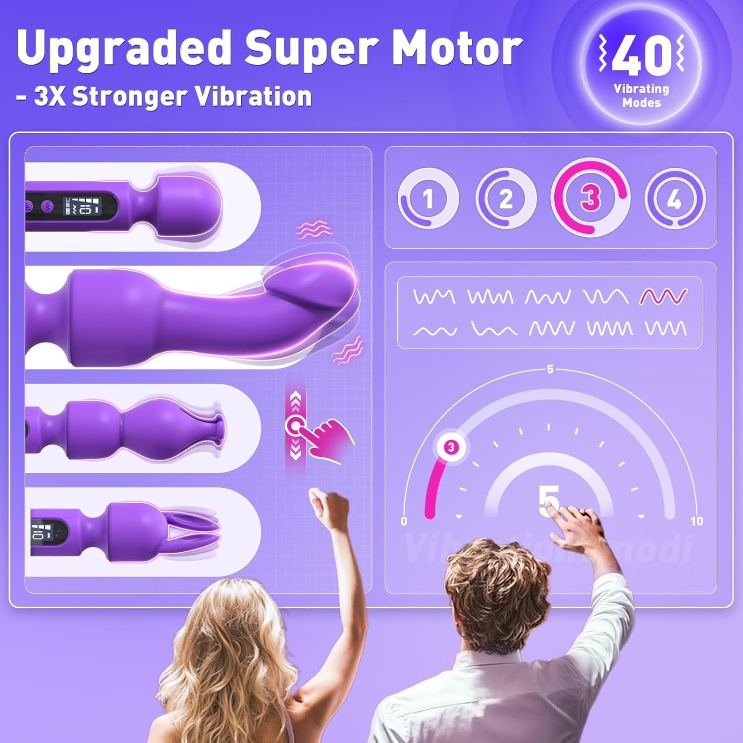 Funflick Wand Vibrator Sex Toys for Women, Multifunctional Couple Adult Toys with 3 Attachments for Clit, G Spot, Glans, Nipple, Clitoral Stimulator Vibrating Dildo with LCD Display, 10 Patterns 4 Speeds for Sexual Pleasure, Silent Magic Vibrators Flexible Massager with 40 Vibrating Modes Sexual Wellness Products image number 1