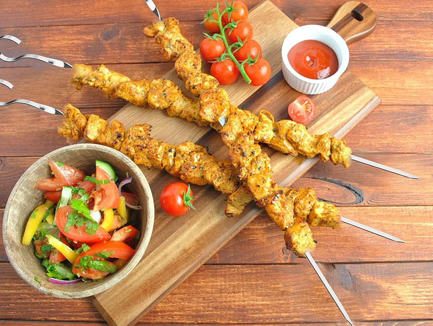 Mihao Barbecue Skewers - 12 Pack, 14" Long Flat Stainless Steel Shish Kebob Sticks with Silicone Sleeves image number 1