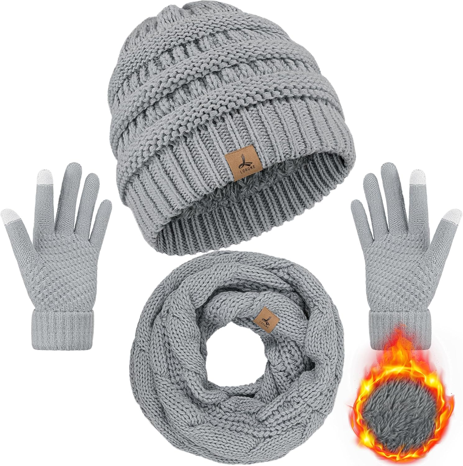 Winter Beanie Hat Scarf Gloves, Warm Fleece Knit Winter Hats Touch Screen Gloves Neck Scarf Set Winter Gifts for Unisex Adult image number 1