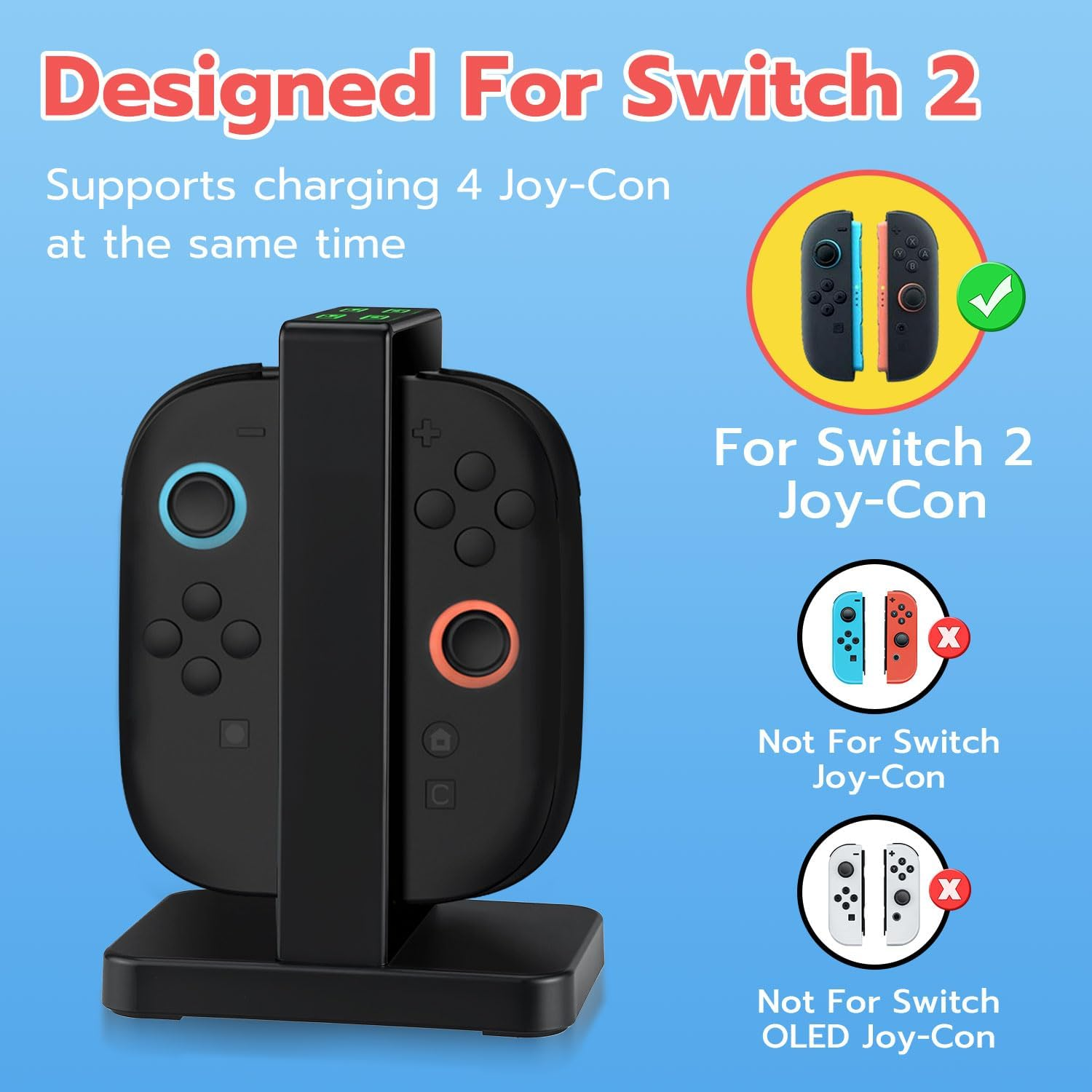 Mcbazel Charging Dock for Switch 2 Joy Con,4 in 1 Charging Dock for Nintendo Controller, Disassembly Charge Station, Type-C Charging Cable Included-Black image number 2