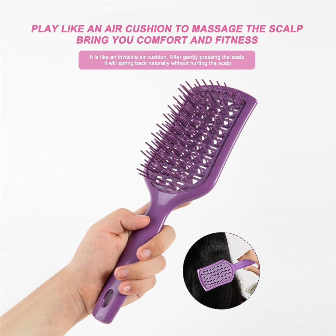 Detangling Brush Scalp Brush, Detangling Hair Brush, Paddle Hairbrush Anti-Static Massage Paddle Brush with Flexible Bristle for Curly Wet Dry Hair Painless Combing (Black) - Black image number 4