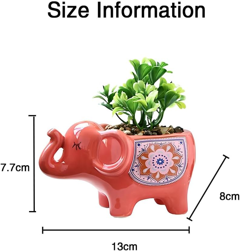 TOMVAES Elephant Ceramic Flower Pot,Cute Animal Indoor Flower Succulent Planter Modern White Ceramic Cactus Planter Pots for Home Garden Offices Desktop (Red) - White image number 5