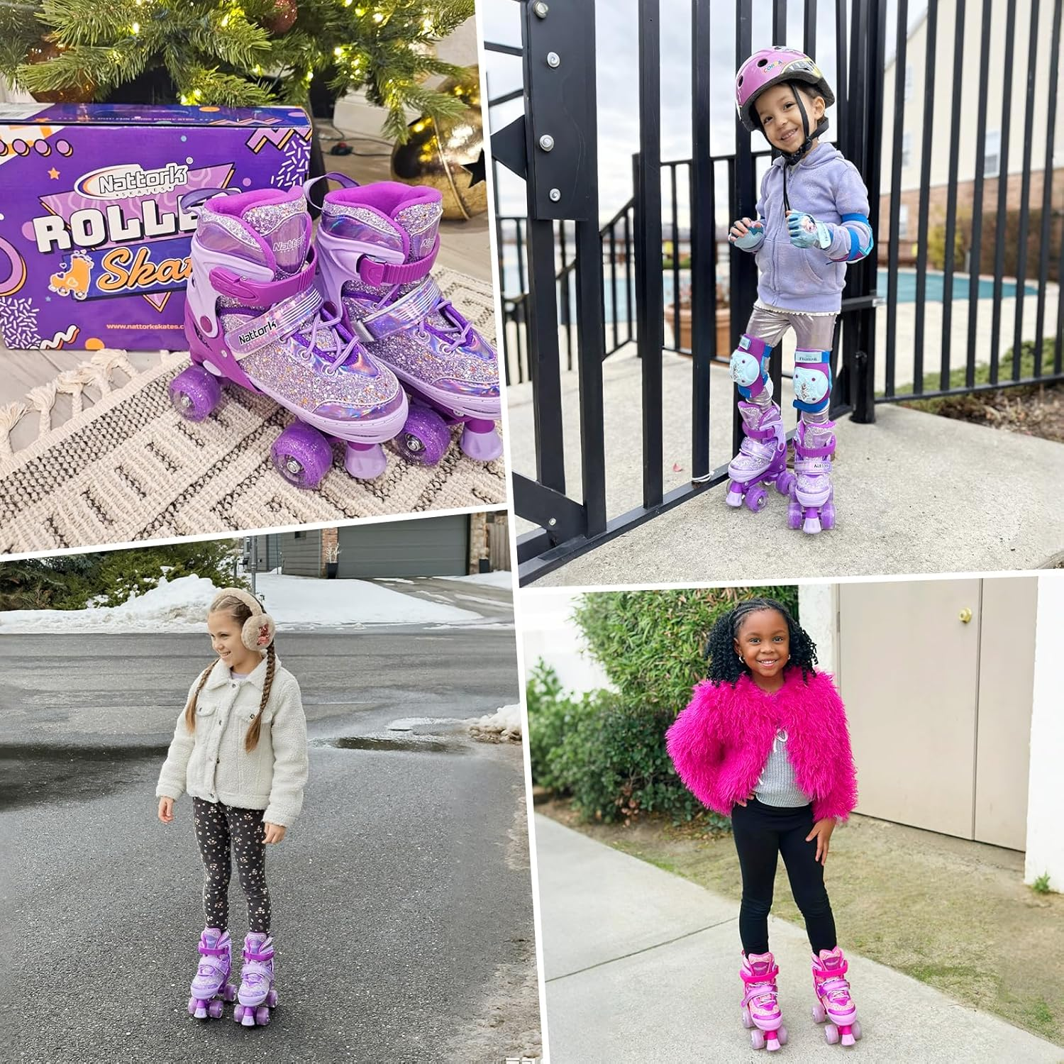 Nattork Kids Roller Skates for Girls Kids, 4 Sizes Adjustable Girls Roller Skates for Ages 3-12 with Light up Wheels & Safety Protection - Cool Indoor Outdoor Sports image number 4