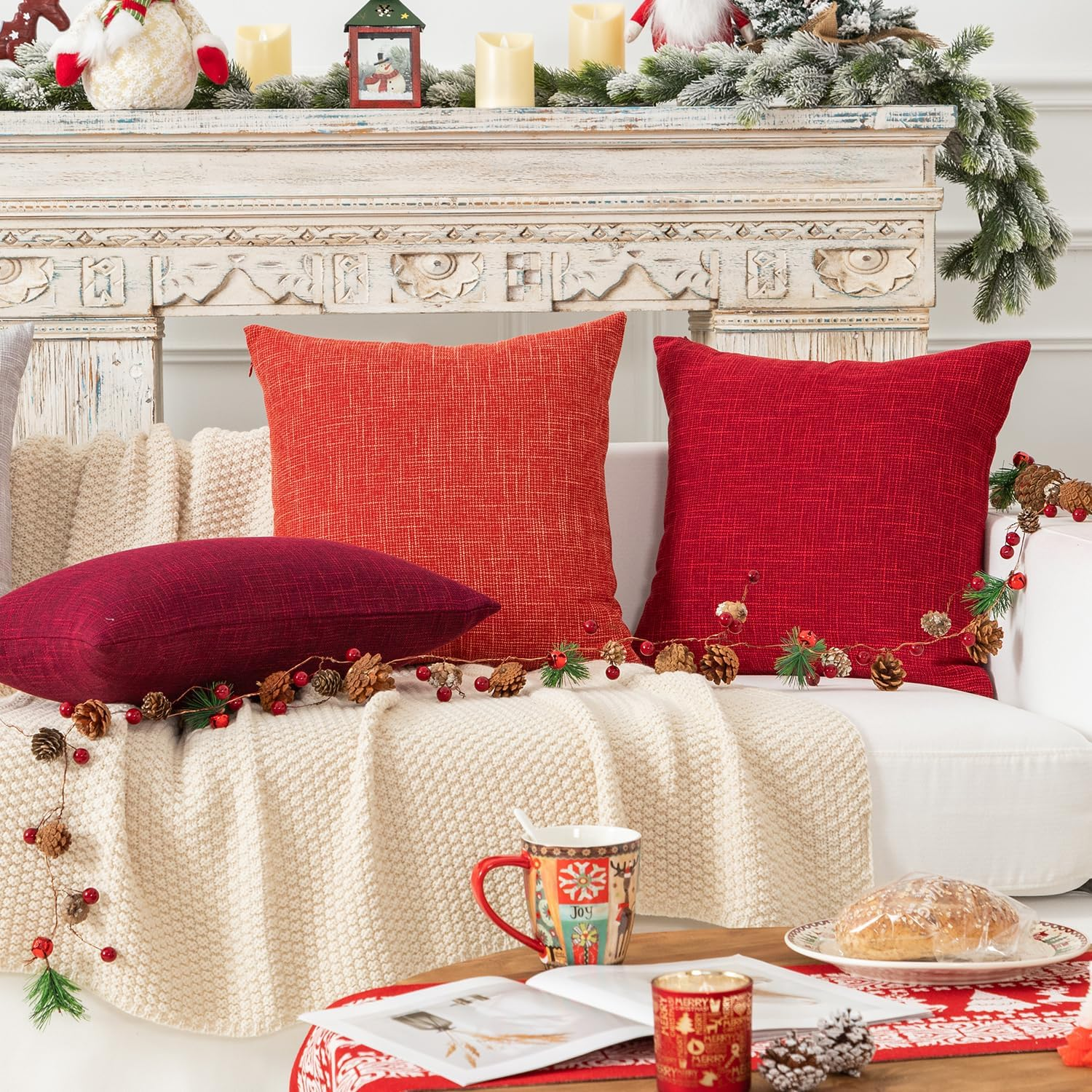 Kevin Textile Set of 2 Soft Linen Pillow Covers Decorative Throw Pillow Covers Square Cushion Case for Sofa Couch Home Decor 20X20 Inches Burnt Brick image number 3