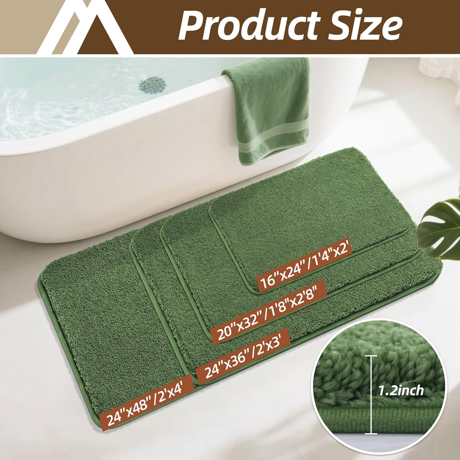 COSY HOMEER Extra Thick Bath Rugs for Bathroom - Anti-Slip Bath Mats Soft Plush Yarn Shaggy 100% Strong Mirco Polyeste Mat Living Room Bedroom Mat Floor Water Absorbent(Green,16X24 - Inches)