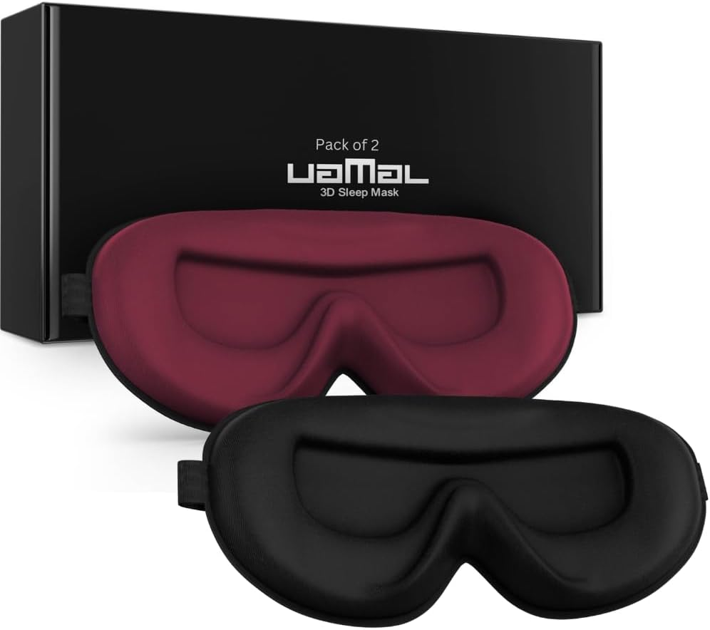 Pack of 2 Sleep Mask, Eye Mask for Sleeping, Eye Mask,100% Blackout Sleeping Masks, Sleep Masks for Women & Men, Zero Pressure Sleep Eye Mask with Adjustable Strap, Travel Essentials, 3D Sleep Masks (Black & Dark Crimson)