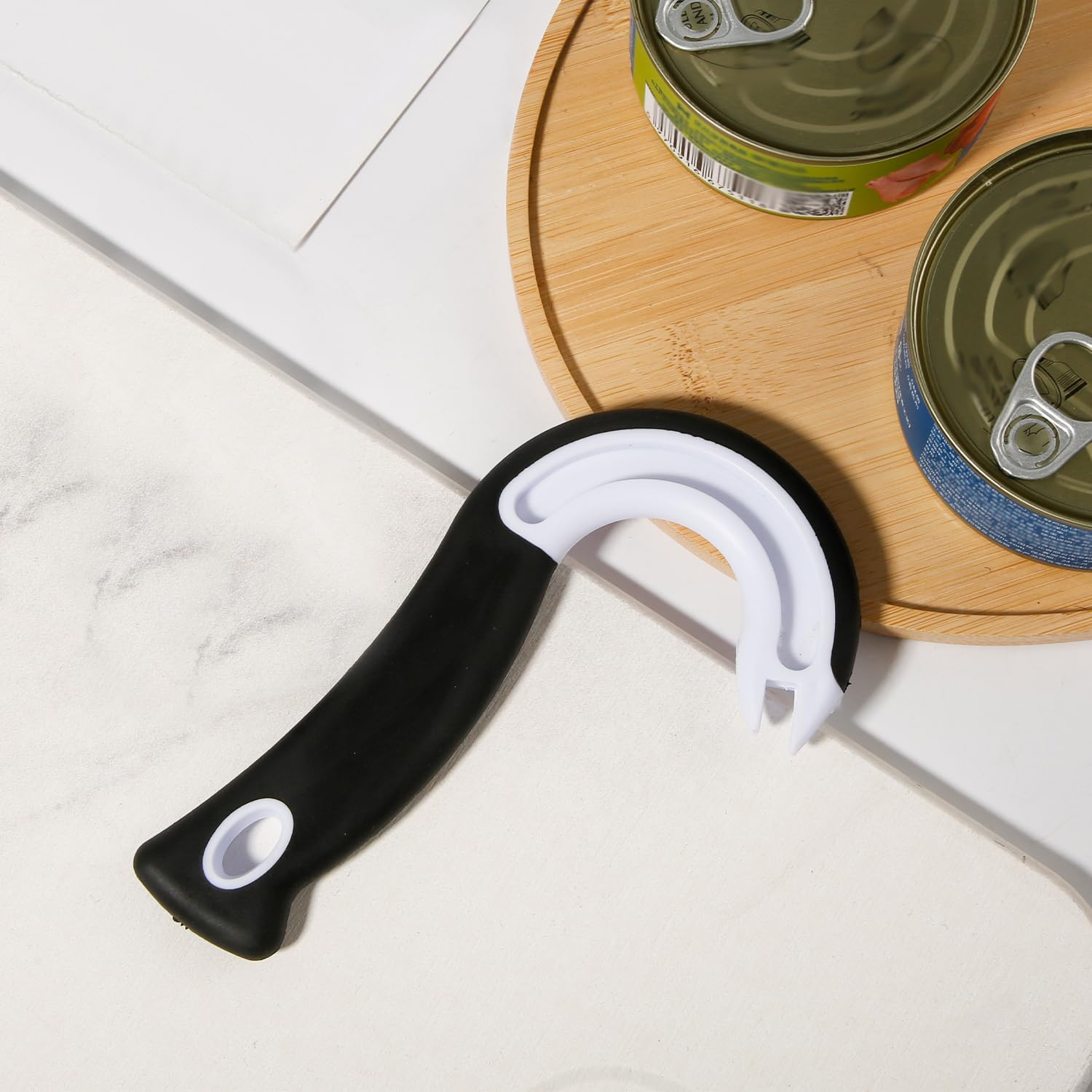 Easy Open Ring Pull Can Opener, J Hook Can Opener Pull Tab No-Slip Rubber Grip Jars Can Lid Lifter Manual Ring Top Soda Tin Bottle Opener Tool for Seniors, Children, Weak Hands image number 1