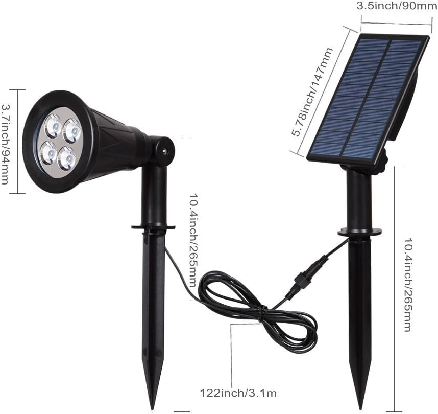 T-Sun Outdoor 4 LED Solar Lights, Waterproof Landscape Spotlight, Dark Sensing Auto On/Off, 180&deg; Adjustable Security Night Lamp for Tree Patio Yard Garden Driveway Corridor Lawn (2 Pack)