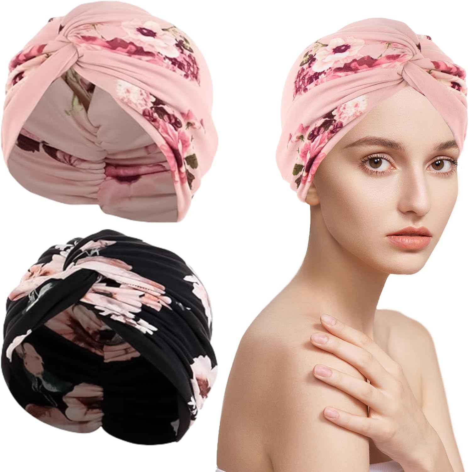 Women'S Chemo Hats, Turban, Chemo Headgear, Women'S Headscarves for Cancer Patients, Hats for Cancer Patients, Headscarf Hair Band, Pre-Tied Beanie Headpiece, Pleated Hat for Women image number 2